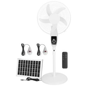 16IN Oscillating Pedestal Stand Fan Rechargeable Solar Powered with LED Bulbs Remote Control Adjustable Height 10 Speeds 0.5H Timer Power Bank Functio