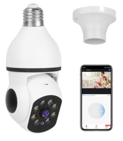 E27 WiFi Bulb Camera 1080P FHD WiFi IP Pan Tilt Security Surveillance Camera with Two-Way Audio Full Color Night Vision Flood Light Motion Tracking Si