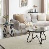 2 Piece Tempered Glass Surface Coffee Table Set, Decor Coffee Table Round End Side Table with Sturdy Construction for Living Room