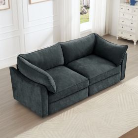 2 Seater Sofa With Pull out Storage Drawers Under Each Seat, Crescent-shaped Armrests And Wraparound , Suitable for Small Living Rooms, Chenille Gary