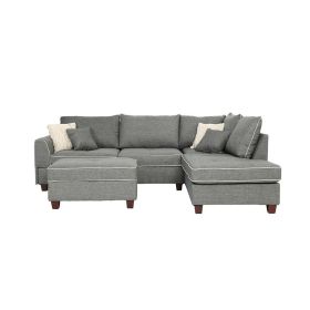 Reversible Dorris Fabric Sectional Sofa with Storage Ottoman, Steel Grey
