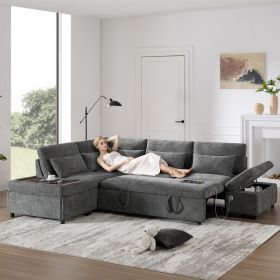 [VIDEO] 107'' Modular Sectional Pull-out Sofa, L shape with Wide Seats, Free Movement Storage Ottoman, Free Combination
