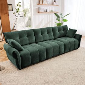 This 3 - Seater Sofa Set, With 2 Ottomans And Pillows, Has Solid Wood Frame, Textured Chenille Cover, High - Rebound Cushions,Ideal For Living Rooms
