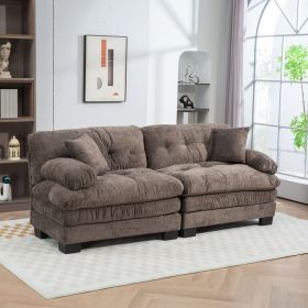 Two-seat Sectional Sofa Modular Deep Seat Sofa Couch Chenille Sofa Sleeper Comfy Upholstered Furniture for Living Room Apartment Studio Office-Gray