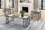 Occasional 3pc Tables Set Tempered Glass Top Coffee Table and End Tables Black Metal Frame Living Room Furniture