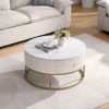 31.5 Inch Modern Round Coffee Table with Drawers, Faux MarbleTable with Storage, Coffee Table for Living Room