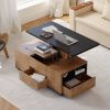 47" Lift-Top Foldable Walnut Coffee Table with Drawers & Cabinet