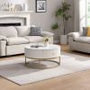 31.5 Inch Modern Round Coffee Table with Drawers, Faux MarbleTable with Storage, Coffee Table for Living Room