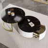 Modern Round Nesting Coffee Table Fluted with Drawer in Black & Gold in 27.6"
