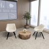 29.53" Medieval MDF coffee table and 2 PU dining chair set, drum integrated dining table and black metal leg dining chairs, suitable for kitchen&home