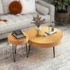 Set of 2 Boho Round Coffee Table with Solid Pine Wood Top and Metal Legs
