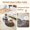 Modern Walnut Grain Double Layer Coffee Table - Versatile Design, Multiple Colors Available.Density Board Sticker,Reinforced Glass,Oval countertop.
