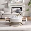 31.5 Inch Modern Round Coffee Table with Drawers, Faux MarbleTable with Storage, Coffee Table for Living Room