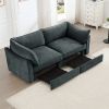 2 Seater Sofa With Pull out Storage Drawers Under Each Seat, Crescent-shaped Armrests And Wraparound , Suitable for Small Living Rooms, Chenille Gary