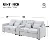 [VIDEO provided] [New] 114.2" Upholstered Sofa with Console, 2 Cupholders and 2 USB Ports Wired or Wirelessly Charged