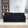 Two-seat Sectional Sofa Modular Deep Seat Sofa Couch Chenille Sofa Sleeper Comfy Upholstered Furniture for Living Room Apartment Studio Office-Black