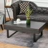 HOMCOM Mid-century Modern Coffee Table with Storage Drawer, Metal Sled Designed Legs and Wood Grain Surface for Living Room, Dark Grey