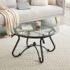 2 Piece Tempered Glass Surface Coffee Table Set, Decor Coffee Table Round End Side Table with Sturdy Construction for Living Room