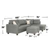 Reversible Dorris Fabric Sectional Sofa with Storage Ottoman, Steel Grey