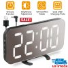 Mirror LED Alarm Clock Electronic Snooze Night Light Alarm Clock w/ Dimming Mode 3 Level Brightness Dual USB Ports Modern Decoration For Home Bedroom
