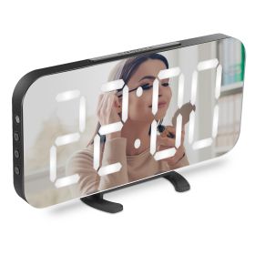 Mirror LED Alarm Clock Electronic Snooze Night Light Alarm Clock w/ Dimming Mode 3 Level Brightness Dual USB Ports Modern Decoration For Home Bedroom