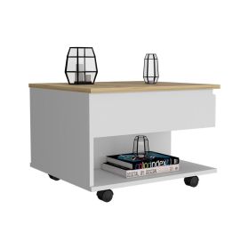 Babel Lift Top Coffee Table, Casters, One Shelf (Color: White / Light Oak)