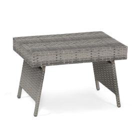 Folding PE Rattan Side Coffee Table Patio Garden Furniture (Color: Gray)