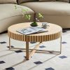 Modern Handcraft Drum Coffee Table 31.5 inch Round Coffee Table for Living Room,Small Coffee Table with Sturdy Pedestal
