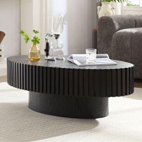 Modern Handcraft Drum Coffee Table Length 43.7 inch Ellipse Coffee Table for Living Room,Oval Small Coffee Table with Sturdy Pedestal (Color: Matt Black, Material: MDF)