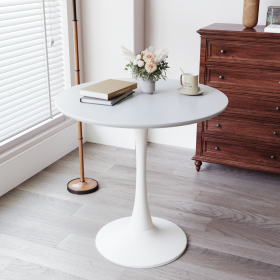 31.5" White Round Dining Table, Tulip Table Kitchen Dining Table 2-4 People with MDF Table Top & Pedestal Base (Color: White)
