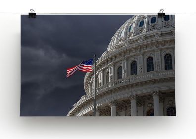 Dark sky over the US Capitol building Canvas Print or Poster (Type: Standard Framed Canvas Print, size: 3X-Large (40" x 26"))