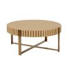Modern Handcraft Drum Coffee Table 31.5 inch Round Coffee Table for Living Room,Small Coffee Table with Sturdy Pedestal